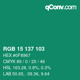 Color code: RGB 15 137 103 | qconv.com