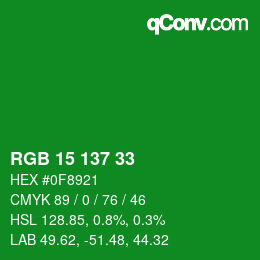 Color code: RGB 15 137 33 | qconv.com