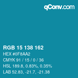 Color code: RGB 15 138 162 | qconv.com