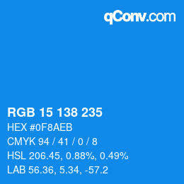 Color code: RGB 15 138 235 | qconv.com