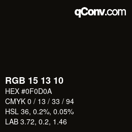 カラーコード: RGB 15 13 10 | qconv.com