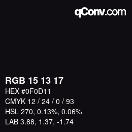 カラーコード: RGB 15 13 17 | qconv.com