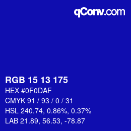 Color code: RGB 15 13 175 | qconv.com