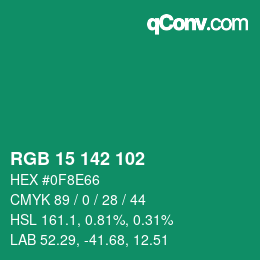 Color code: RGB 15 142 102 | qconv.com