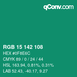 Color code: RGB 15 142 108 | qconv.com