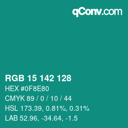 Color code: RGB 15 142 128 | qconv.com