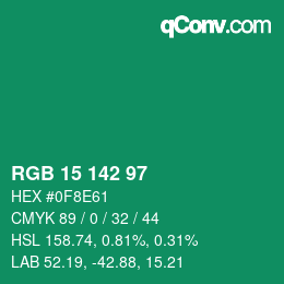 Color code: RGB 15 142 97 | qconv.com