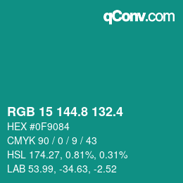 カラーコード: RGB 15 144.8 132.4 | qconv.com