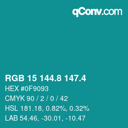 カラーコード: RGB 15 144.8 147.4 | qconv.com