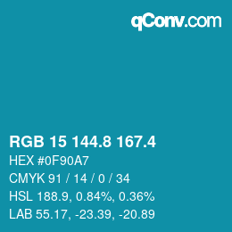 カラーコード: RGB 15 144.8 167.4 | qconv.com
