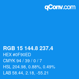 カラーコード: RGB 15 144.8 237.4 | qconv.com