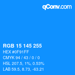 Color code: RGB 15 145 255 | qconv.com