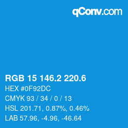 カラーコード: RGB 15 146.2 220.6 | qconv.com