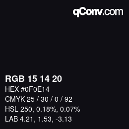 Color code: RGB 15 14 20 | qconv.com