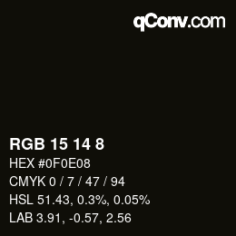 カラーコード: RGB 15 14 8 | qconv.com