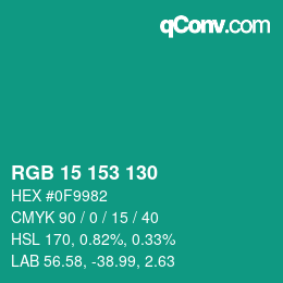 Color code: RGB 15 153 130 | qconv.com