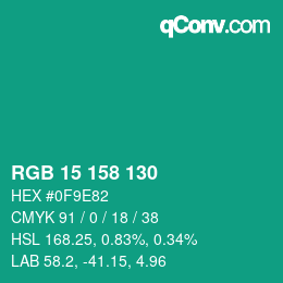 カラーコード: RGB 15 158 130 | qconv.com