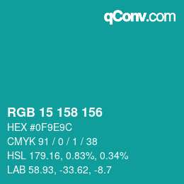 カラーコード: RGB 15 158 156 | qconv.com