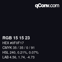 Color code: RGB 15 15 23 | qconv.com