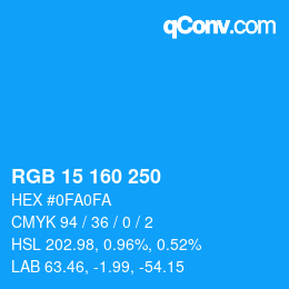 Color code: RGB 15 160 250 | qconv.com