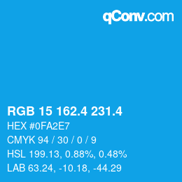 カラーコード: RGB 15 162.4 231.4 | qconv.com