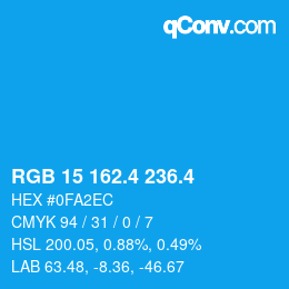 カラーコード: RGB 15 162.4 236.4 | qconv.com