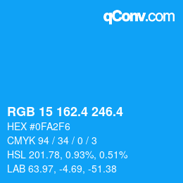 カラーコード: RGB 15 162.4 246.4 | qconv.com
