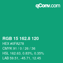 カラーコード: RGB 15 162.8 120 | qconv.com