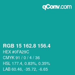 カラーコード: RGB 15 162.8 156.4 | qconv.com