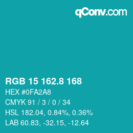 カラーコード: RGB 15 162.8 168 | qconv.com