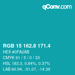 カラーコード: RGB 15 162.8 171.4 | qconv.com