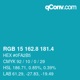 カラーコード: RGB 15 162.8 181.4 | qconv.com