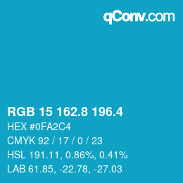 カラーコード: RGB 15 162.8 196.4 | qconv.com
