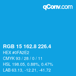 カラーコード: RGB 15 162.8 226.4 | qconv.com