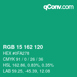 Color code: RGB 15 162 120 | qconv.com