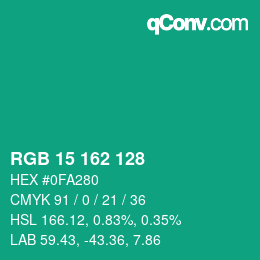 Color code: RGB 15 162 128 | qconv.com