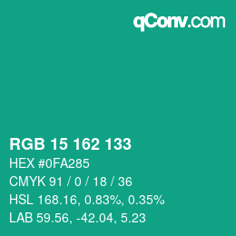 Color code: RGB 15 162 133 | qconv.com