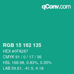 Color code: RGB 15 162 135 | qconv.com