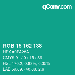Color code: RGB 15 162 138 | qconv.com