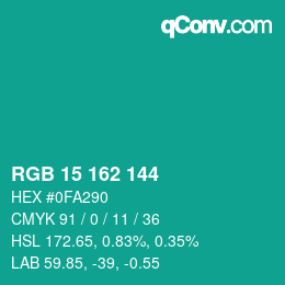 Color code: RGB 15 162 144 | qconv.com
