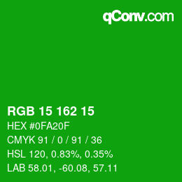 Color code: RGB 15 162 15 | qconv.com
