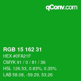 Color code: RGB 15 162 31 | qconv.com