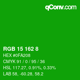 Código de color: RGB 15 162 8 | qconv.com