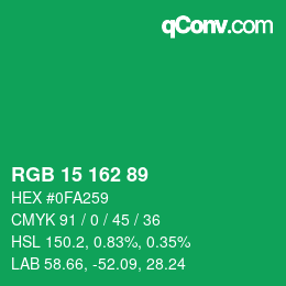 カラーコード: RGB 15 162 89 | qconv.com