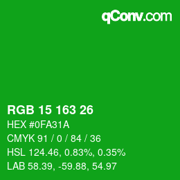 Color code: RGB 15 163 26 | qconv.com