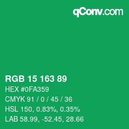 Color code: RGB 15 163 89 | qconv.com