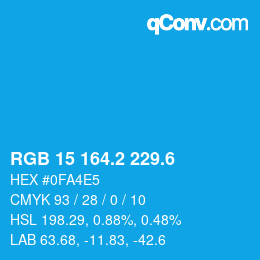 カラーコード: RGB 15 164.2 229.6 | qconv.com