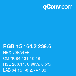 カラーコード: RGB 15 164.2 239.6 | qconv.com