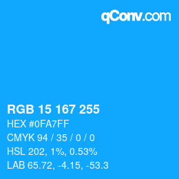 Color code: RGB 15 167 255 | qconv.com