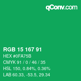 Color code: RGB 15 167 91 | qconv.com